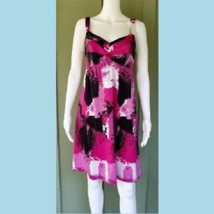 NWT THE LIMITED Fuchsia Pink Black Print Silky Dress 6